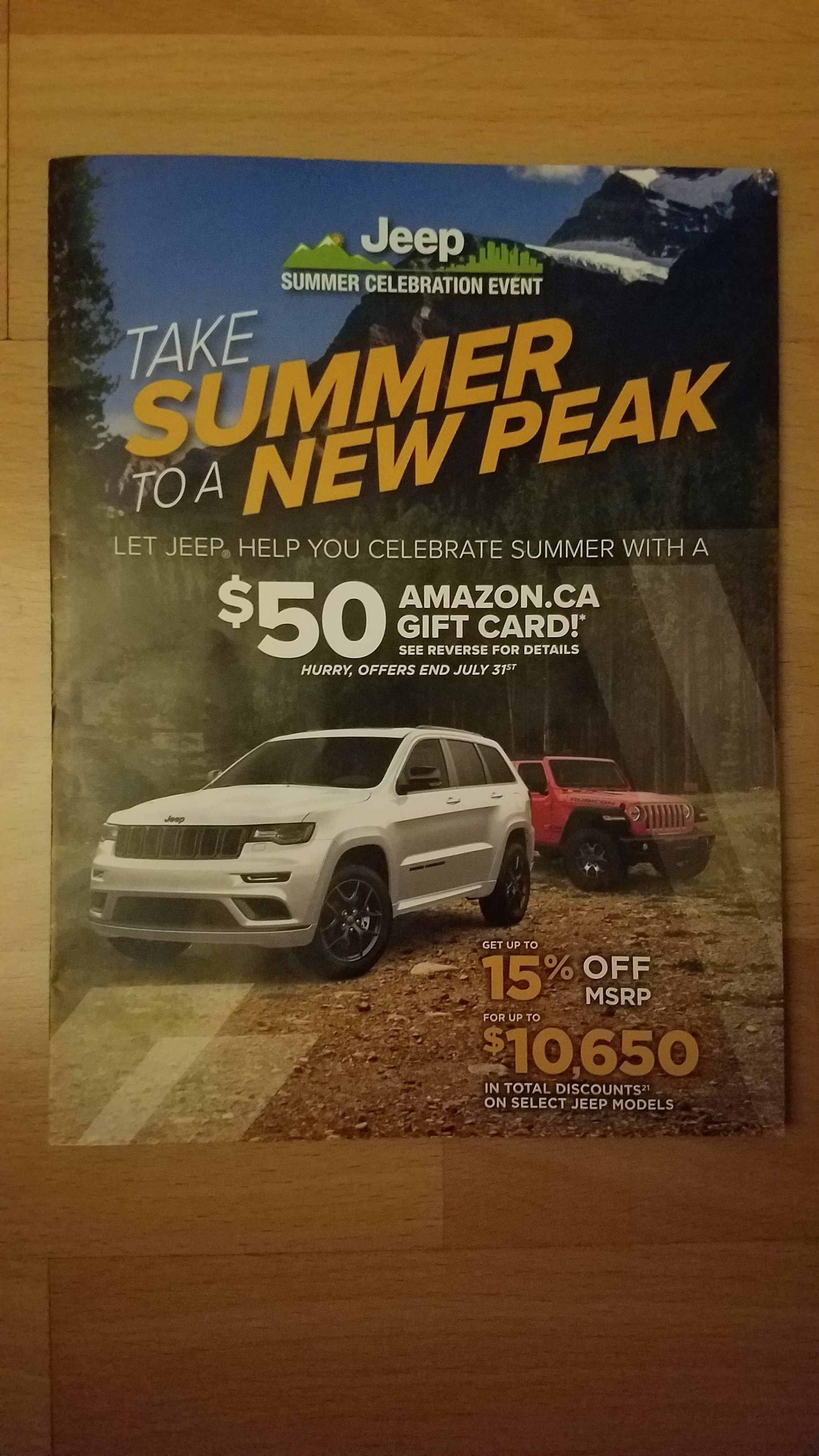 [Jeep] Take a Jeep Test Drive, Receive $50 Amazon.ca Gift Code