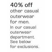 40% Off Select Casual Outerwear for Men