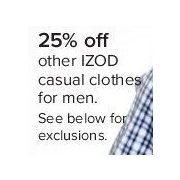 Select Izod Casual Clothing for men - 25% off