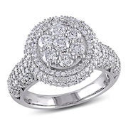 1.99 Ct. T.w. Diamond Cluster Double Frame Ring In 10k White Gold - $3,999.20
