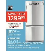 Kenmore 18.6 cu. ft. Fridge with Bottom Freezer - $1299.99 ($450.00 off)