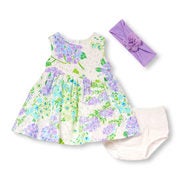 Baby Girls Sleeveless Painted Floral Print Lace Dress Headwrap And Bloomers Set - $17.20 ($27.75 Off)