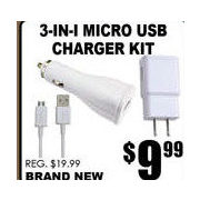 3-In-1 Micro USB Charger Kit - $9.99