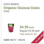 GoGo Quinoa Organic Quinoa Grain - $4.39 ($1.60 off)