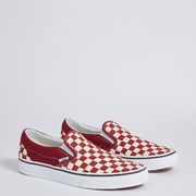 burgundy checkered slip on vans