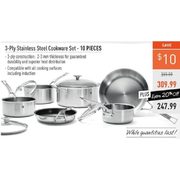 3-Ply Stainless Steel Cookware Set - 10 pieces - $309.99 ($10.00 off)